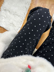 Black Retro Polka Dot High Waist Wide Leg Jeans Womens Autumn Winter plus Size Slimming Pear Shaped Body Pants Casual