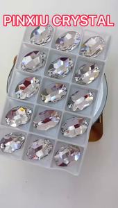 EQIANAO 20Pcs Mixed Size Sewn Rhinestones Mixed Shape Crystal AB Hand Sewn Flat Back Gemstones for Clothing Wedding Accessories