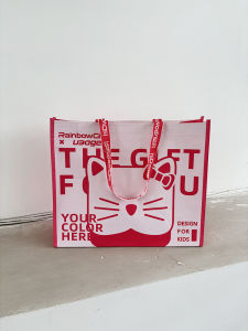 Cute KT Cat Large Capacity Woven Bag Portable Eco-Friendly Shopping Bag Single Shoulder Handbag Storage Bag Household Organizer