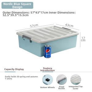 Thick Extra Large Flat Storage Box With Lid and Wheels