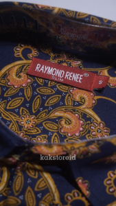 RAYMOND RENEE Kemeja Pria Batik Formal Lengan Pendek Navy Motif Kuning Slimfit RRS 43
