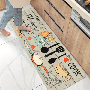 VIKAMA 1PC Kitchen knife and fork theme floor mat Kitchen door mat Home decor floor mat washable dirt resistant non-slip carpet