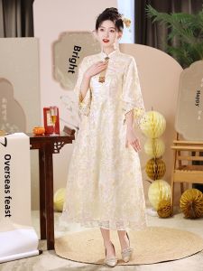 New Chinese Style Cheongsam Engagement Ceremony Dress Light Colored First Birthday Banquet Mother Large Size Adult Ceremony Womens Dress