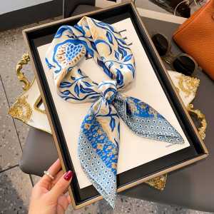 Luxury new summer thin printed small square scarf imitation silk shawl sun protection high-end neck scarf for women