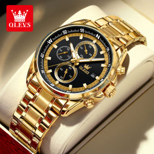OLEVS Watch For Men Quartz Waterproof Multifunction Chronograph Gentleman Stainless Steel Business Gold Relo