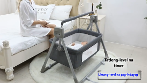 PlayPark Kids Electric Baby Cradle Swing Foldable Baby Bed with Mosquito Net Bluetooth 5 Speeds Portable Bassinet for Newborn