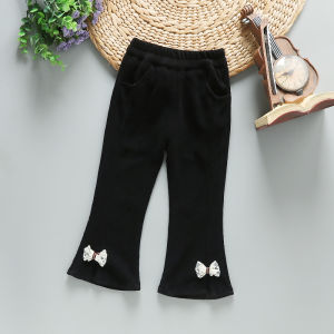 Girls Spring Autumn Casual Flared Pants Butterfly Knot Slit Long Trousers Childrens Versatile Comfortable Fashionable Kids Clothing
