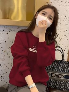 เสื้อฮู้ดผู้หญิงบางสไตล์เกาหลี ทรงหลวม ปกกลม แขนยาว คอตตอน 100% เสื้อผ้าทำงานฤดูใบไม้ร่วง แฟชั่นสตรีท