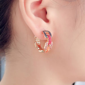 SEQUITO Classic Ladies Ear Decoration White Gold Plated Micro Pave Colorful AAAAA CZ Zirconia Fashion Big Round Hoop Earrings Jewelry SE939