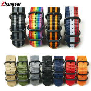 Zhangeer 18mm 20mm 22mm Quick Release Colorful Nylon Watchband Black Ring Buckle Striped Replacement Bracelets Men Women Flat Head Universal Band Watch Accessories With Tools