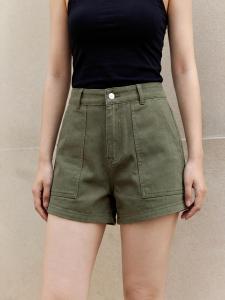 Basic House | American Style Green Denim Shorts High Waist Slim Fit
