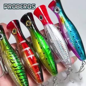 PROBEROS 1pc 13cm 43g Popper Fishing Lure Hard Artificial Bait with 2 Treble Hooks Carp Fishing Lures WobblerLuya Bait