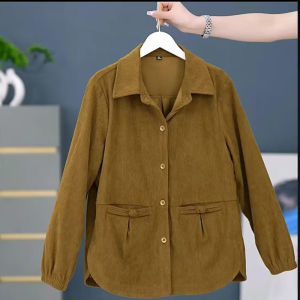 Plus Size High-End Mothers Corduroy Shirt Spring & Fall New Arrival Casual Top Coat Fashionable Stylish All-Matching Jacket