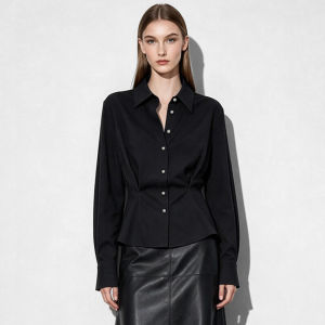 AMII | Commuter Style Turn-down Collar Retro Metal Button Stretch Waist Slim Fit Shirt