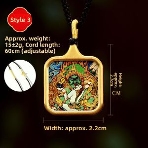 Hand-painted Gold Yellow Jambhala Pendant Rectangular Necklace