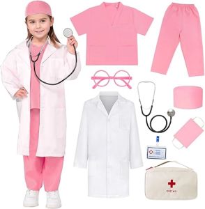 Kids Top+Pants+Coat+Accessories 9PCS Suits With Real Stethoscope For Kids Scrubs Halloween Costume Girls Boys Doctor Dress Up