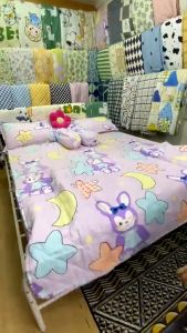 ORANGE Set Sprei 2 Bantal 2 Guling Motif Kotak Sprei Murah 1 Set Anti Luntur 180X200 160x200 120x200