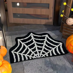 VIKAMA Black Bat Shaped Fluffy Bath Mat Gothic Solid Color Non Slip Water Absorbent Halloween Bedroom Front Door Decor Rug
