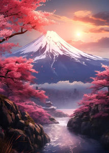 Japanese Cherry Blossoms At Mount Fuji Light Pink City Asian Travel Oil Painting By Numbers Wall Pictures Home Room Decor