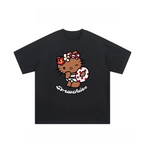 Sanrio | Summer Best-selling American Trendy Brand Kitty Cat Print T-shirt for Both Men and Women Street Fashion and Hip-hop StyleT-shirt