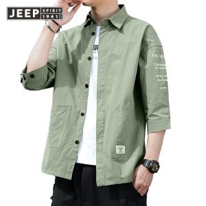 เสื้อ JEEP สปิริตสำหรับผู้ชายเสื้อเชิ้ตแขนสั้นแฟชั่นฤดูร้อน2023ทรงหลวมแขนยาวเจ็ดส่วนเสื้อผ้าบนเสื้อเชิ้ตผู้ชายเสื้อผ้าท่อนบน