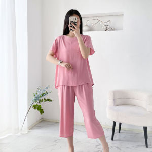 ชุดนอนผ้าไหมคอตตอนสำหรับผู้หญิงในช่วงฤดูร้อน ทรงหลวม ไซส์ใหญ่ บาง แขนสั้น กระโปรงสั้น ชุดอยู่บ้าน ผ้าฝ้ายเทียม สีพื้น