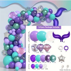 141PCS Mermaid Themed Balloon Garland Arch Set for Birthday Parties Valentines Day Anniversary Celebrations PROM Decorations