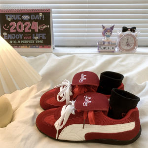 รองเท้าผ้าใบส้นแบนแบบสวมสำหรับผู้หญิง ทรงสปอร์ต สไตล์เกาหลี ทรงสวมแบบปกติ ด้านหลังเป็นยาง ด้านบนเป็นหนังวัวสองชั้น