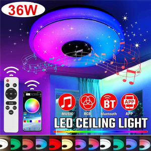 Angelila 36W RGB LED Ceiling Lights with Sound Speaker Smart App Surface Mounted Bluetooth LED Ceiling Lamp Remote Control for Home Kitchen Bedroom Living Room