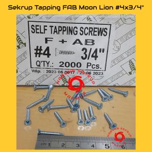 (50 pcs) Sekrup FAB 4x3/4" / Skrup Tapping Kepala Rata 2CM