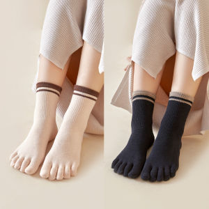 Womens Mid-Calf Five-Finger Socks Breathable Sweat Absorbent Cotton Sports Socks Korean Style Autumn Winter Toe Separated Socks