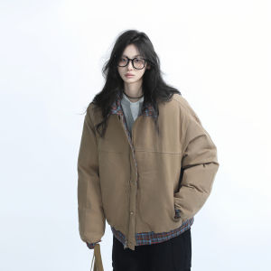 สวมใส่สองด้าน American Retro Contrast Color ลายสก็อต ผ้าฝ้าย เสื้อแจ็คเก็ต ผู้หญิง ฤดูหนาว ความละเอียดอ่อนในการออกแบบ อินเทรนด์ เสื้อโค้ท สบาย