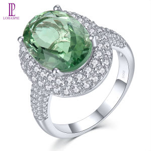 Lohaspie Jewelry Real 5 Carats Solid Sterling Silver 925 Ring Original Natural Green Fluorite Ring 925 Silver Ring Women Original Green Fluortie Ring For Women Silver 925 Jewelry