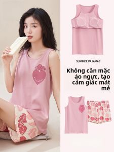 MiiOW | Bộ đồ ngủ cotton mùa hè cho nữ MiiOW Cat Person Áo vest và quần short rộng rãi có đệm ngực Bộ đồ mặc nhà thoải mái thoáng khí