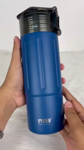 TYESO กระบอกน้ำหูหิ้วเก็บอุณหภูมิ ดีไซน์ฝารูปหกเหลี่ยม ใส่ได้ทั้งร้อนและเย็น 2 ขนาด 480ml 600ml สแตนเลส 304