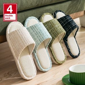 Spring Autumn Linen Slippers Womens Anti-slip Indoor Outdoor Thick Bottom Soft Bottom Couple Style Home Comfortable Shoes