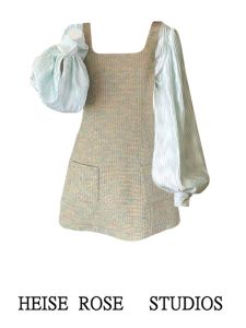 Green Wild Fairy Autumn Winter New Style Womens Sleeveless Vest Dress High Waist A-Line Skirt Pure Color U-Neckline Daily Wear