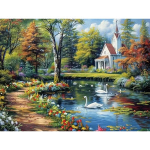Scenic Lake House River Landscape Jigsaw Puzzle 500/1000/1200/2000PCS Stress Relief Puzzle Wall Art Decor Gift