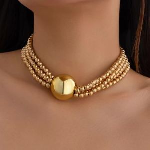 Ingemark | Ingemark Gothic CCB Imitation Pearl Chain Necklace for Women 2024 Trend Vintage Big Ball Pendant Choker Grunge Jewelry Steampunk