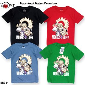 KFS 31 Baju Kaos Anak Luffy One Piece Gear 5 Laki-laki Perempuan Katun Premium 1-10 Tahun