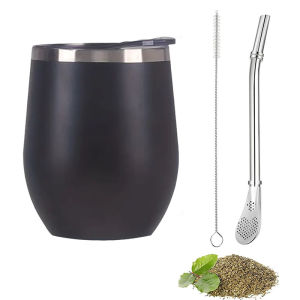 3pcs Stainless Steel Yerba Mate Cup Set 350ML Double-Wall Mate Cup Yerba Mate Gourd With Bombillas and Cleaning Brush for Drinks