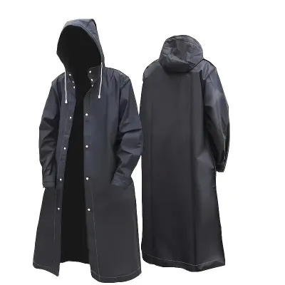 Black Fashion Adult Waterproof Long Raincoat Womens Mens Raincoat Hooded Outdoor Motorcycle Cycling Hiking Fishing