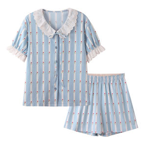 JINGYUN | Charmeuse Cotton Summer Sleepwear Set For Women With Chest Pad Short Sleeve Floral Print Casual Home Leisure Comfortable Sweet Style
