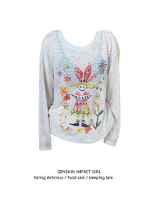 Loose Fit Graffiti Print round Neck Womens T-shirt Summer New Style Slimming Lazy Top Trendy Casual Long Sleeve Tee