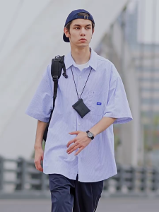 iymuymn Mens Striped Short Sleeve shirt  Loose Korean Style Casual TOP