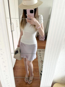 Váy Ngắn Chữ a Bằng Vải Satin Acetate Phong Cách Pháp Cổ Điển Cho Nữ Mùa Hè Cao Cấp Váy Ngắn Bó Sát Váy Ngắn Chữ a