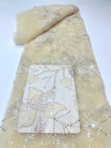 Light Luxury Dignified Exquisite High Quality Fabric Handmade Embroidery Net Lace With Beads For Making Women Wedding Dress
