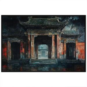 Tranh phong cảnh vẽ chùa phật giáo. Tranh treo tường dán tường sơn dầu canvas trang trí.CGI-2050