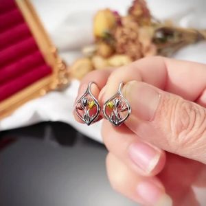 Huitan Women Drop Earrings Tricolor Tulip Design Trendy Elegant Wedding Engagement Lady Metal Accessories Fresh Style Jewelry