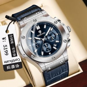Đồng hồ có bấm giờ binbond mới cho nam không thấm nước da thật đa chức năng đồng hồ đeo tay thể thao lịch ﻿